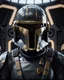 Placeholder: star wars bald male corellian pilot wearing dark gunmetal grey and black First Order special forces TIE pilot armored flightsuit and helmet with gold trim inside the jedi temple, centered head and shoulders portrait, hyperdetailed, dynamic lighting, hyperdetailed background, 8k resolution, volumetric lighting, light skin, fully symmetric details