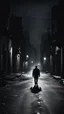 Placeholder: Man walking alone on a dark deserted street.