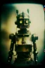 Placeholder: steampunk, vintage analog polaroid of a woman robot, female body, fog, lomography, heavy film grain, night, color bleed, depth of field, bokeh, retro