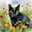 Placeholder: Black Cat Watercolour In A Field Of Flowers wall art