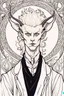 Placeholder: young satyr male albino alchemist with small horns in the style of Aubrey Beardsley