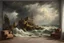 Placeholder: Andreas Achenbach tufting tapestry trompe-oil painting stormy sea shores islands ancient temple, in photo studio