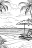 Placeholder: high resolution "realistic", 2D line art design, white background, detailed realistic "sandy beach with trees" clean sky, for coloring page, smooth vector illustration, monochrome,