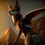 Placeholder: A portrait post-apocalypse of Jackal Egyptian God Anubis ,in the third temple, sci-fi fantasy style, volumetric lighting, particales,highly detailed,cinamatic,8k,3D,fire and black deep colours.