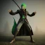 Placeholder: Lorenor Zorro with green hair from one piece in fighting pose, steam punk, scary, horror, realistic, made in octane, cinematic, movie, CGI, ultra-realistic, extremely detailed octane rendering, 8K, VRAY Super Real ar 2:3, dof photorealistic futuristic 50mm lens hard lighting dark gray tintype photograph, realistic lighting, sephia colors