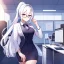 Placeholder: girl, masterpiece, best quality, volumetric lighting, detailed outfit, perfect eyes, white hair, purple eyes, long hair, ponytail, office, glasses,