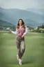 Placeholder: lady in pants and blouse and sport shoes dancing