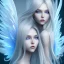 Placeholder:  beautiful, soft, smiling face, blue and brilliant atmosphere, long straight blond hair, big fairies transparent wings in the back