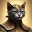 Placeholder: Character design, anthropomorphic cat dressed as a Shaolin, dark, evil, furious, epic, intricate details, finely detailed armor, silver, golden