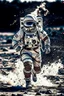 Placeholder: Front view of an astronaut running away franticly