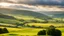 Placeholder: View across the valley in the Yorkshire Dales with beautiful clouds, late afternoon sunshine, stone walls enclosing the fields, gentle hills and valleys, river, calm, peaceful, tranquil, beautiful composition