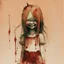 Placeholder: body anormal, smile blood, girl cute, watercolor illustration by <John Kenn Mortensen>, darkred tones,