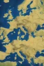 Placeholder: European countries are viewed from space, roads, cities, signs are visible. Highlight the names of the countries on the map. The clouds are naturalistic