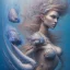 Placeholder: sango fantasy, fantasy magic, intricate, sharp focus, illustration, highly detailed, digital painting, concept art, matte, artgerm and paul lewin and kehinde wiley, masterpiece sexy lips African lady body mermaid lionfish head turquoise space lady beach sea under water mermaid seaweed