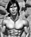 Placeholder: native american warrior, long black hair, big muscles, looking up, mouth open shouting, shirtless