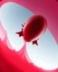 Placeholder: a high definition screen shot of a jet-fighter vw-beetle, blimp retrofuturistic, phototrealism, in flight, one subject, low view angle shot down from upper left front and showing the full vehicle, a RETROFUTURISTIC HOVERING CRAFT OF ALIEN ORIGIN, large close up a beautiful look up modern is decorated with red abstract, all red background, fisheye lense, vray, raytracing