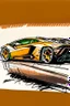 Placeholder: 2d rough drawing in color Lamborghini, side view of drivers side