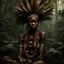 Placeholder: Behold the powerful alluring and pretty african congo shaman woman, her body adorned with with rutual paintings, in the middle of congo jungle. intricate details, HDR, beautifully shot, hyperrealistic, sharp focus, 64 megapixels, perfect composition, high contrast, cinematic, atmospheric, moody