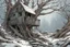 Placeholder: winter tree house , overgrown apocalyptic background, comic book,