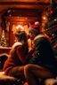 Placeholder: Cozy Christmas scene couple kissing