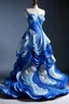 Placeholder: genera delle immagini di vari passaggi di sviluppo creazione di un abito "onde del mare" dalle tonalità blu e bianche schiumose