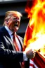 Placeholder: donald trump maniacally laughing while burning the american flag