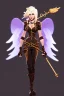 Placeholder: clouds, blonde steampunk angel holding staff, majestic, glowing