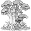 Placeholder: outline art for square twisted castle old oak tree coloring page for kids, classic manga style, anime style, realistic modern cartoon style, white background, sketch style, only use outline, clean line art, no shadows, clear and well outlined