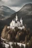 Placeholder: a white german castle high in the german mountains in a north european forest