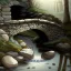 Placeholder: an artist sits next to a little stone bridge, brook, highly detailed, smooth colours