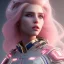 Placeholder: Portrait of cyber girl, long blond hair, pink lips, extremely sharp detail, finely tuned detail, ultra high definition, 8 k, unreal engine 5, ultra sharp focus, accurate sword wings, positive smile, highlight luminous suit blue and pink