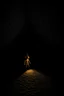 Placeholder: character in semi-darkness, on the scree cone of an underground room dimly lit by daylight coming from a well located forty meters above.