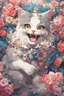 Placeholder: high resolution,best quality anime, highres,Full Body, 8k character concept,8k, pixiv, illustration, ultra-detailed, face focus,Line Art,Ink,acrylic painting,pastel painting,mysterious,elaborate,dof,Laughing cat with a bouquet of flowers,confetti of flowers, kawaii, thick eyebrows, smile, pastel colors, pop art, anime style, very delicate brushwork, clear, vivid, face Clear