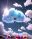 Placeholder: Ultra realistic speed clouds sky scene, wide angle view, sweet childs falling down, inflatable color clothing, free jumping flying, many trinkets, monster hair, hair monster, many jelly beans, balls, smile, happy, circus style, extreme, wind, clouds sea, 20,000 feet altitude, stratosphere, soft color, highly detailed, unreal engine 5, ray tracing, RTX, lumen lighting, ultra detail, volumetric lighting, 3d, finely drawn, high definition, high resolution.