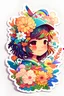 Placeholder: STICKER, A detailed illustration a print of vivid cute girl filled with flowers, floral splash, rainbow colors, t-shirt design, in the style of Studio Ghibli, splash in vibrant colors, 3D vector art, cute and quirky, Adobe Illustrator, hand-drawn, digital painting, low-poly, soft lighting, bird's-eye view, isometric style, retro aesthetic, focused on the character, 4K resolution, using Cinema 4D.