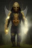 Placeholder: running berserker portrait , no face, black jogging suite , in the night Alps , holding coins , angels background, volumetric gold light, high detail, dark leaf tree, dark mountains in background, perfect, HR Giger style