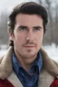 Placeholder: Blue eyes, close-up facial portrait - a Bright, well-lit UHD, 1080p 32k, photograph - winter time, hunting season, part Jesus Christ, part Elvis Presley with a mustache and short crew-cut hair, part Lee Majors, Part red and black checkered wool coat, blue jeans, cowboy boots, plaid shirt, sunbursts, crosses, 3D lighting, diamonds, hearts, Butterflies, Clovers, Roses, extremely colorful,