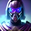 Placeholder: samurai purple masked villain in galaxy, teal and purple smoke, detailed, realistic, 4k