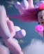 Placeholder: Ultra realistic speed clouds sky scene, wide angle view, sweet childs falling down, inflatable color clothing, free jumping flying, many trinkets, hair monster, many jelly beans, balls, color smoke, smile, happy, circus style, extreme, wind, clouds sea, 20,000 feet altitude, stratosphere, soft color, highly detailed, unreal engine 5, ray tracing, RTX, lumen lighting, ultra detail, volumetric lighting, 3d, finely drawn, high definition, high resolution.