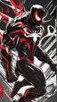 Placeholder: A close picture to Mix between daredevil and venom symbiote in red and black color in dreamshaper finetuned model with dynamic art style witg