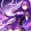 Placeholder: girl, masterpiece, best quality, volumetric lighting, detailed outfit, perfect eyes, purple hair, purple eyes, long hair, lightning magic, laughing, angry,