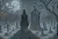 Placeholder: Cemetery with a ghostly figure looming over the scene, hauntingly beautiful, intricately detailed, monochromatic color scheme, dark and ominous