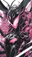 Placeholder: A close picture to Mix between gwenpool and symbiote, symbiote venom with transformers, high details machine, pink and black custom, intricate details, highly detailedin in solo leveling shadow art style