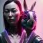 Placeholder: Portrait, Front avatar image, sweet rabbit mask, cyberpunk Asian woman, black pink color, highly detailed, concept art, smooth, unreal engine 5, god rays, ray tracing, RTX, lumen lighting, ultra detail, volumetric lighting, 3d, finely drawn, high definition, high resolution.