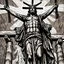 Placeholder: crucified on the cross christ liberty hybrid tone, american flag robes, line tone ,woodcut, engraved, wall street journal style, statue of cruicified Jesus of Liberty with a beard and wearing a cross and hanging from a cross, The statue male, hyperdetailed intricately detailed photoillustration ink drawing dystopian 8k resolution entire body of the statue is in the picture. digital illustration telephoto lens photography , same colors as the us treasury's one dollar bill, crucified"