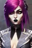 Placeholder: Create a wild, imaginative, goth punk vampire girl with highly detailed facial features, in the vector graphic style of Nirak1,Christopher Lee, and Cristiano Siqueira, utilizing simple shapes , vibrant colors,