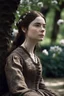 Placeholder: Beautiful Girl in the garden, 18 century, brunette, literally dark hair, dark eyes, fat, smell of sakura, rest, detailed face, england, she is staying under the tree, 30 years old, Game of thrones, Sansa Stark