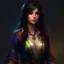 Placeholder: pretty girl, black hair, conventionally attractive, bright clothes, realism, dreamy, tight top, warlock