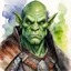 Placeholder: dnd, watercolour, illustration, portrait, half-orc, abbot