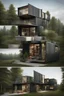 Placeholder: large house in the woods made from shipping containers, photorealistic